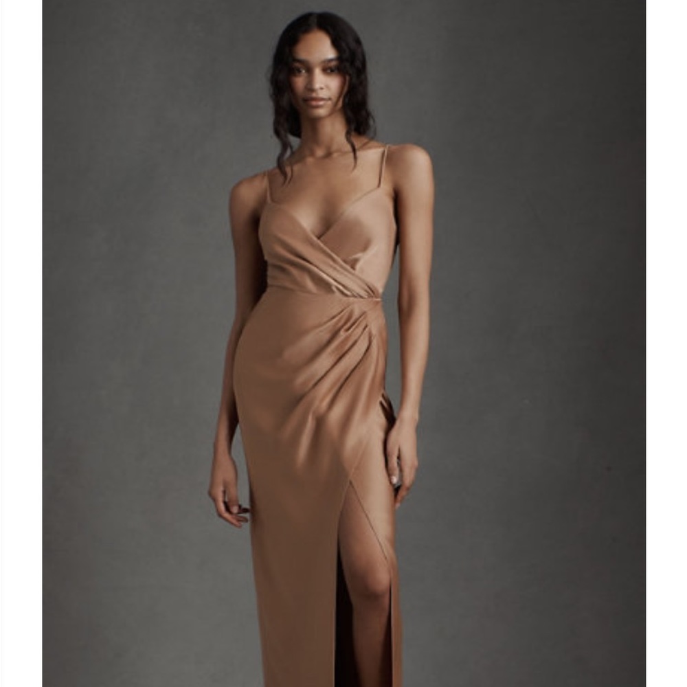 BHLDN Freya Satin Charmeuse Dress Sand Dune